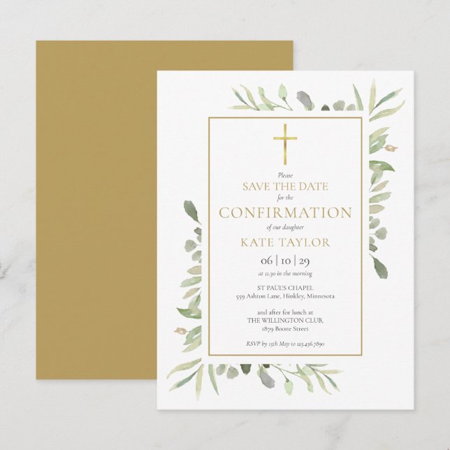 Greenery Floral Confirmation Save The Date Announcement Postcard (Front/Back)