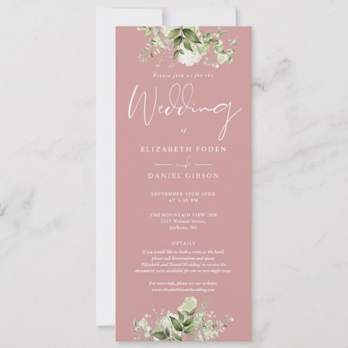 Greenery Floral Details Dusty Rose Wedding Invitation