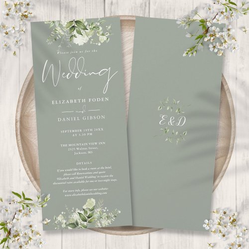 Greenery Floral Details Elegant Sage Green Wedding Invitation