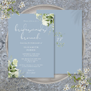 Greenery Floral Dusty Blue Bridesmaids Brunch Invitation