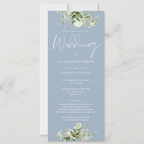 Greenery Floral Dusty Blue Details Wedding Invitation