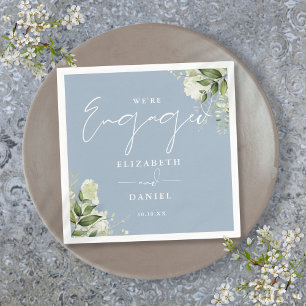 Greenery Floral Dusty Blue Engagement Party Napkins