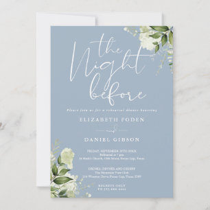 Greenery Floral Dusty Blue Rehearsal Dinner Invitation
