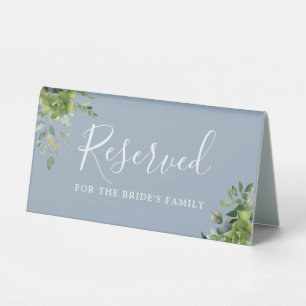Greenery Floral Dusty Blue Wedding Reserved Table Tent