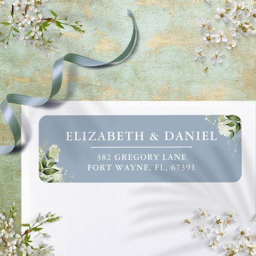 Greenery Floral Dusty Blue Wedding Return Address Label