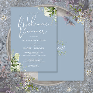 Greenery Floral Dusty Blue Welcome Dinner Invitation