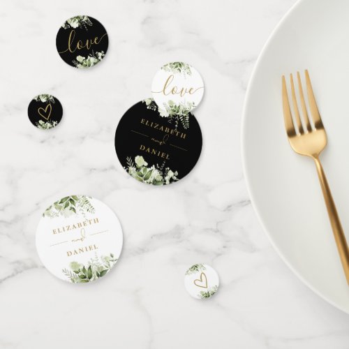 Greenery Floral Elegant Black And Gold Wedding Confetti