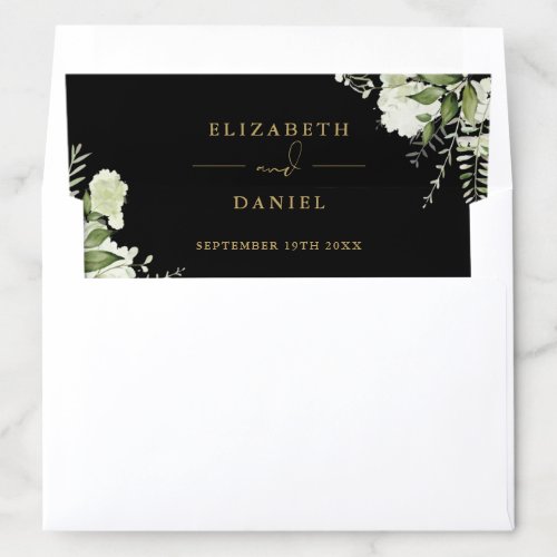 Greenery Floral Elegant Black And Gold Wedding Envelope Liner