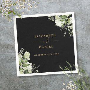 Greenery Floral Elegant Black And Gold Wedding Napkins
