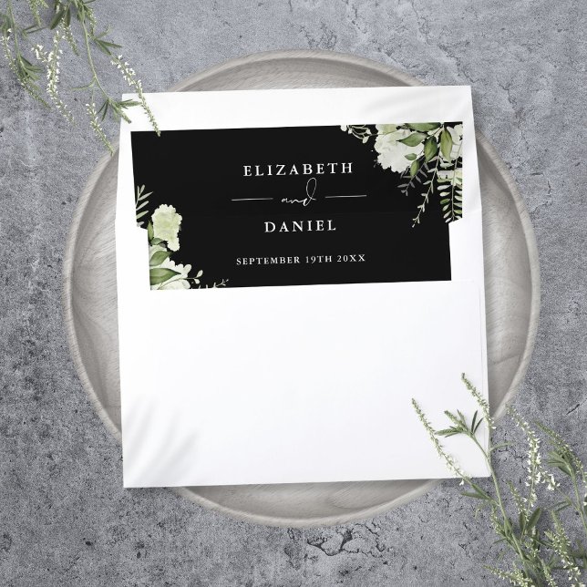 Greenery Floral Elegant Black And White Wedding Envelope Liner (Greenery Floral Elegant Black And White Wedding Envelope Liner)