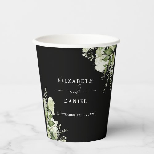 Greenery Floral Elegant Black And White Wedding Paper Cups
