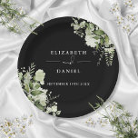 Greenery Floral Elegant Black And White Wedding Paper Plates<br><div class="desc">Elegant floral greenery black and white wedding paper plate personalized with your names and special wedding date. Designed by Thisisnotme©</div>