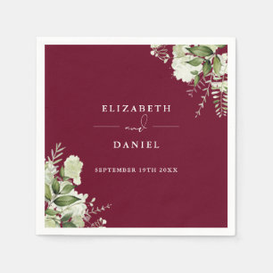 Greenery Floral Elegant Burgundy Wedding Napkins