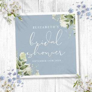 Greenery Floral Elegant Dusty Blue Bridal Shower Napkins