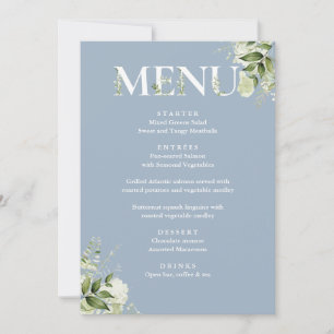 Greenery Floral Elegant Dusty Blue Menu Card Sign
