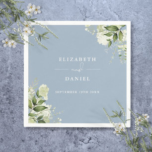 Greenery Floral Elegant Dusty Blue Wedding Napkins