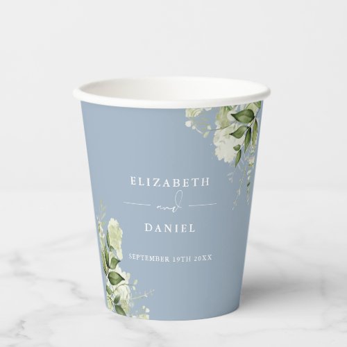 Greenery Floral Elegant Dusty Blue Wedding Paper Cups