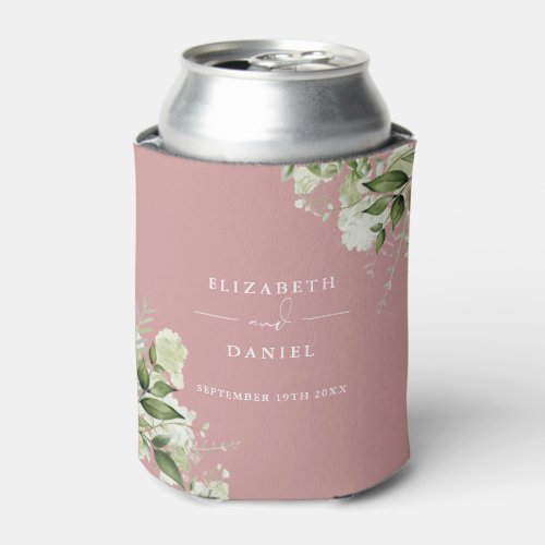 Greenery Floral Elegant Dusty Rose Wedding Can Cooler