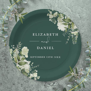 Greenery Floral Elegant Emerald Wedding Paper Plates
