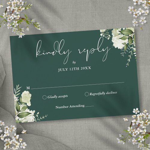 Greenery Floral Elegant Emerald Wedding RSVP Card