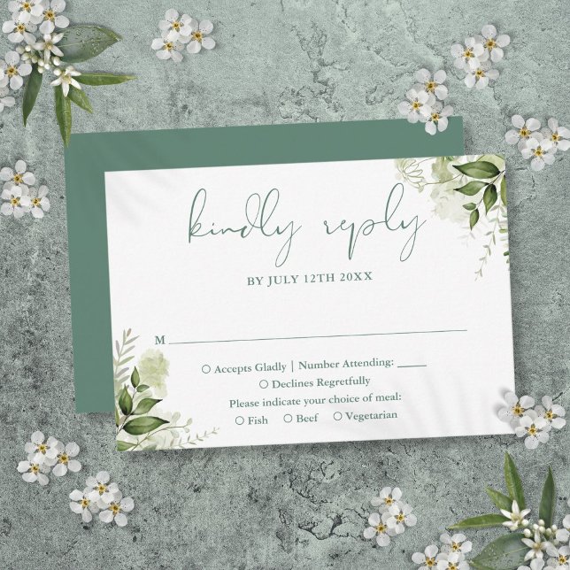 Greenery Floral Elegant Eucalyptus Green Wedding RSVP Card (Greenery Floral Elegant Eucalyptus Green Wedding RSVP Card)