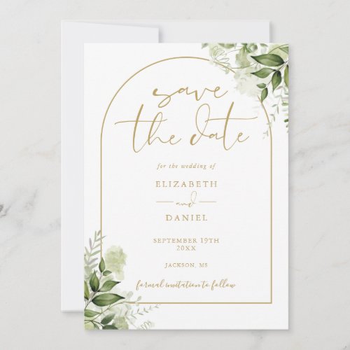 Greenery Floral Elegant Gold Arch Photo Wedding Save The Date