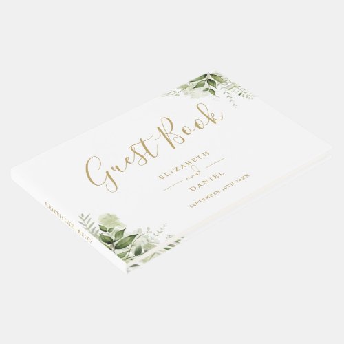 Greenery Floral Elegant Gold Script Wedding Guest Book