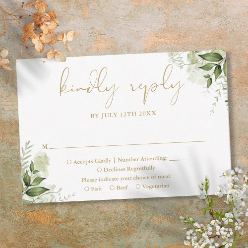 Greenery Floral Elegant Gold Wedding RSVP Card