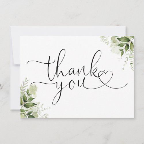 Greenery Floral Elegant Heart Script Thank You Card