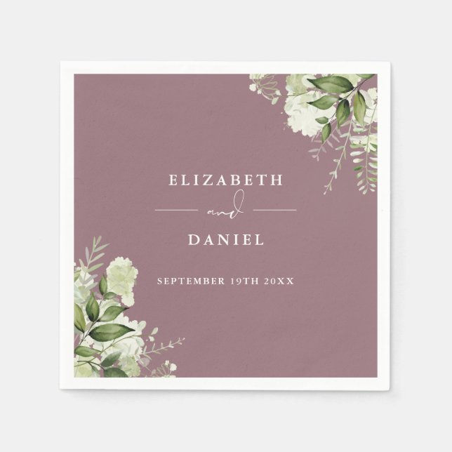 Greenery Floral Elegant Mauve Wedding Napkins (Front)