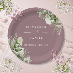 Greenery Floral Elegant Mauve Wedding Paper Plates