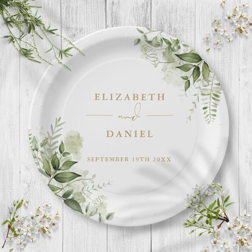 Greenery Floral Elegant Modern Gold Wedding Paper Plates