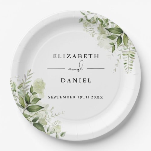 Greenery Floral Elegant Modern Wedding Paper Plates