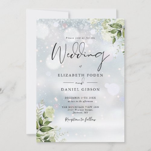 Greenery Floral Elegant Monogram Winter Wedding Invitation