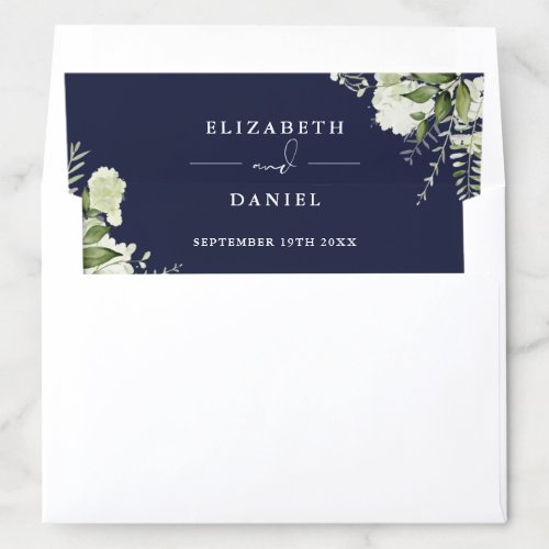 Greenery Floral Elegant Navy Blue Wedding Envelope Liner
