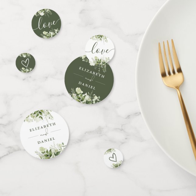 Greenery Floral Elegant Olive Green Wedding Confetti (Group)
