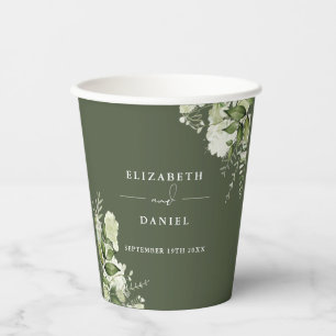 Greenery Floral Elegant Olive Green Wedding Paper Cups