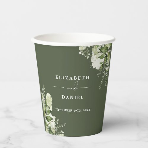 Greenery Floral Elegant Olive Green Wedding Paper Cups