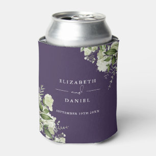 Greenery Floral Elegant Purple Wedding Can Cooler