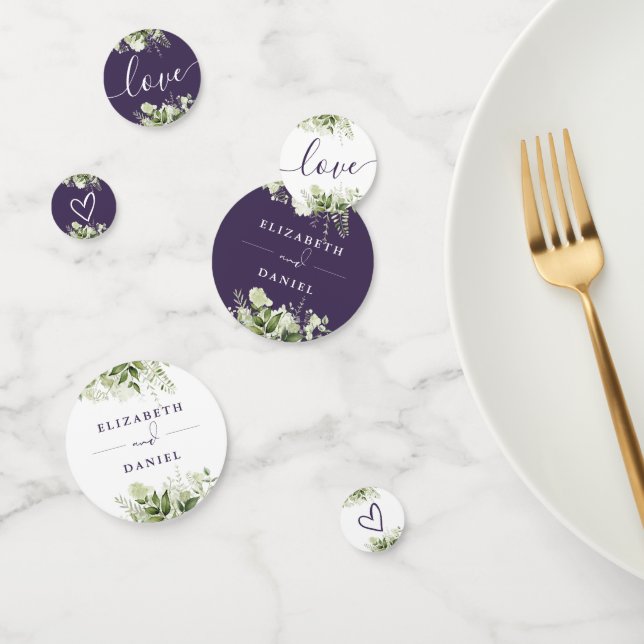 Greenery Floral Elegant Purple Wedding Confetti (Group)