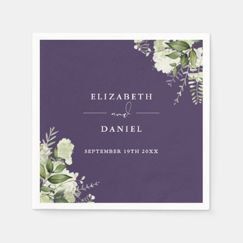Greenery Floral Elegant Purple Wedding Napkins