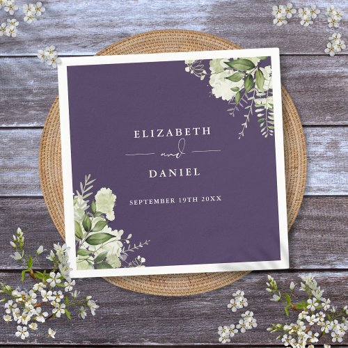 Greenery Floral Elegant Purple Wedding Napkins