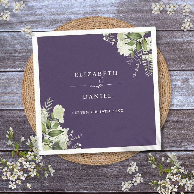 Greenery Floral Elegant Purple Wedding Napkins (Greenery Floral Elegant Purple Wedding Napkins)
