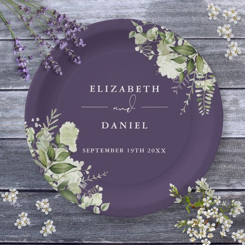 Greenery Floral Elegant Purple Wedding Paper Plates