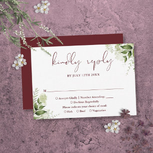 Greenery Floral Elegant Rosewood Pink Wedding RSVP Card