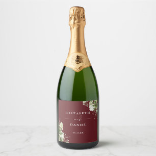 Greenery Floral Elegant Rosewood Pink Wedding Sparkling Wine Label