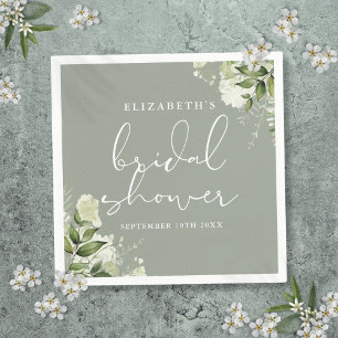 Greenery Floral Elegant Sage Green Bridal Shower Napkins