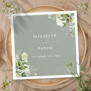 Greenery Floral Elegant Sage Green Wedding Napkins