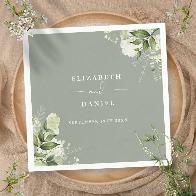 Greenery Floral Elegant Sage Green Wedding Napkins (Greenery Floral Elegant Sage Green Wedding Napkins)