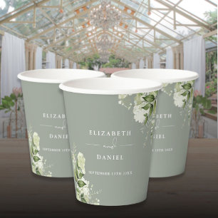 Greenery Floral Elegant Sage Green Wedding Paper Cups